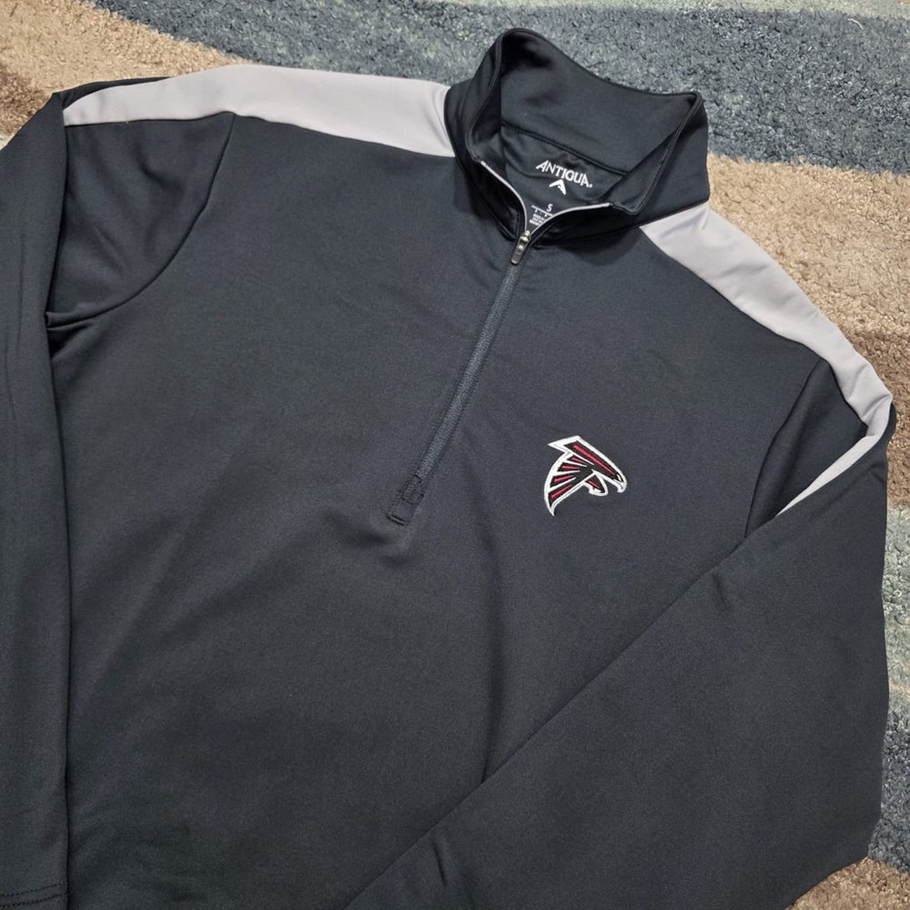 Antigua Atlanta Falcons Men’s Small 1/4 Zip Pullover Black Gray NFL Golf Jacket